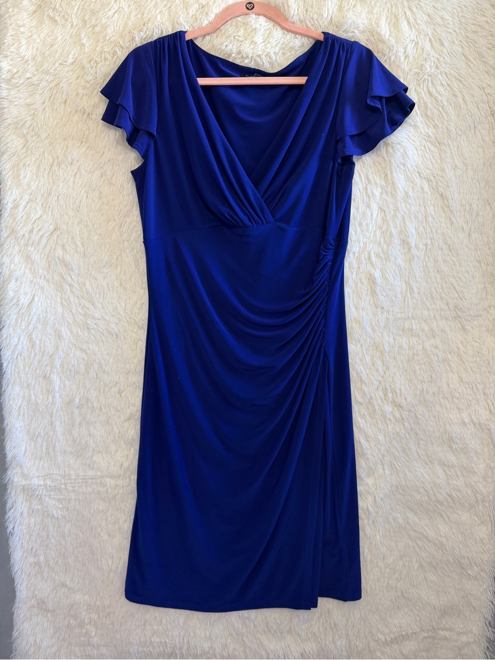 Lauren Ralph Lauren Womens V-Neck Jersey Dress Size 12 Royal Blue Cocktail Guest